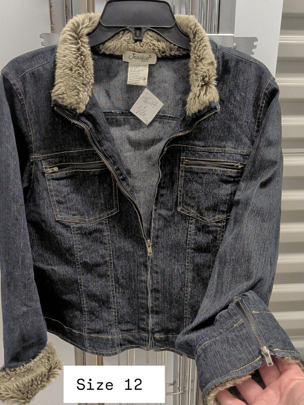 Y2K Jessica Dark Blue Denim Jacket with Faux Fur Trim